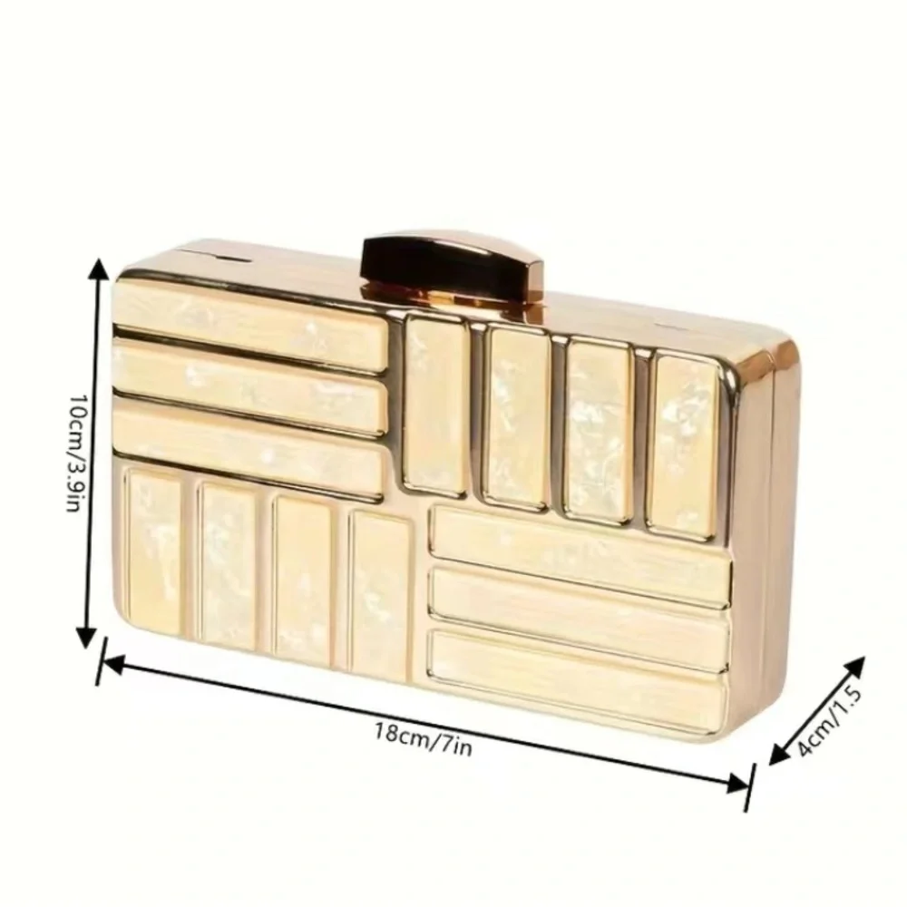 Pearlescent Rectangular Box Clutch in White and Silver